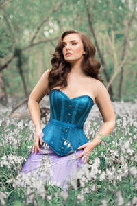 Blue Satin Overbust with Lace trim detailing