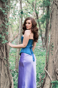 Blue Satin Overbust with Lace trim detailing