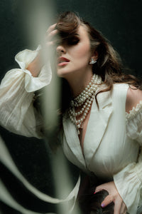 Ivory Corset Top with Front Zip and Long Sleeves