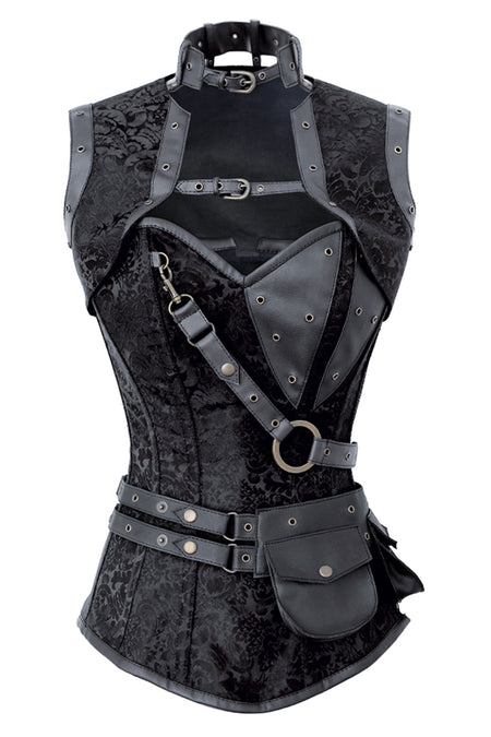 Black Steampunk Overbust Corset with Shrug, Harness & Utility Belt