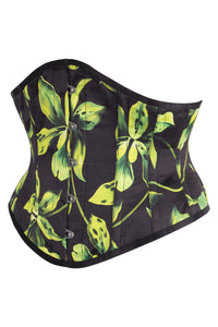 Green and Black Floral Print Waspie Corset