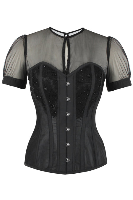 Corset Story FTS036 Instant Shape Black MMesh Corset With Semi-Sheer Sleeves