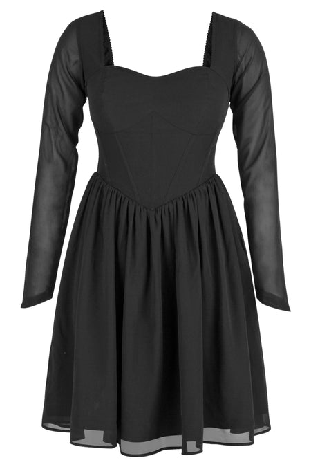 Black Corset Dress with Long Sleeves