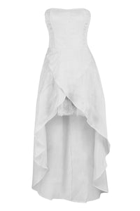 Ivory Strapless High-Low Corset Dress with Lace Detail