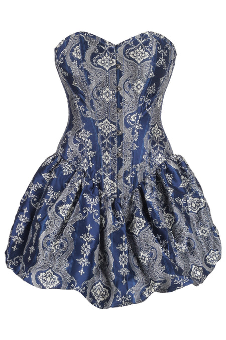 Midnight Blue Baroque Corset Dress with Bubble Skirt