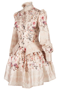 Victorian-Inspired Floral Satin Underbust Corset, Skirt & Shirt Set
