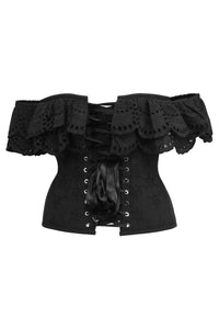 Corset Story SC-036 Alyssum Black Broderie Anglaise Cotton Corset Top with Double Frill Sleeves