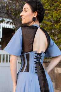 Baby Blue Corset Dress with Lace Trim