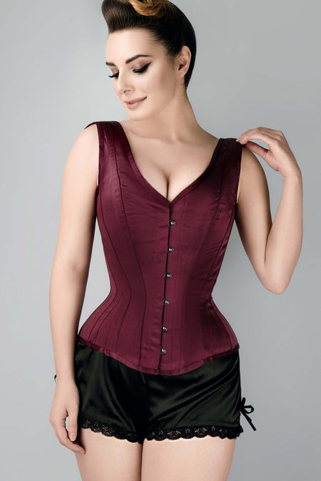Corset Story WTVIC014 Burgundy V Neck Waist Taming Overbust With Straps