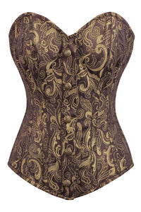 Corset Story BC-024 Brown and Gold Brocade Overbust Corset with Front Zip