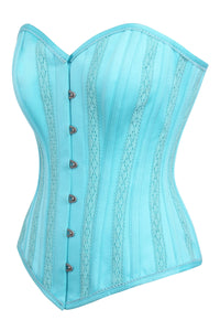 Corset Story BC-043 Cyan Blue Satin Overbust with Lace trim detailing