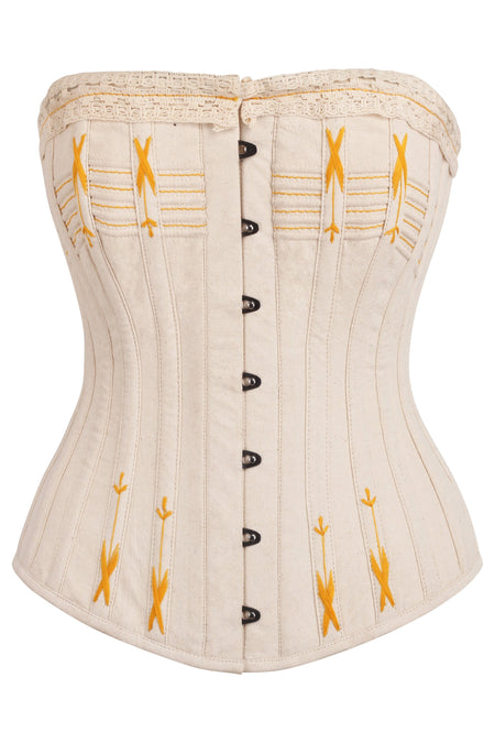 Beige Overbust Corset with Gold Flossing