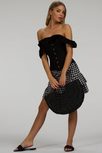 Corset Story C2001 Black Cotton Vintage Inspired Straight line Overbust with off the shoulder collar