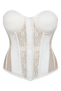 Adelia Whisper White Viscose and Lace Overbust Corset with Cups