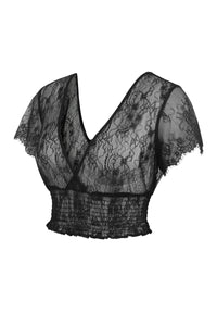 Ada Black Lace Cropped Top with Deep V Neckline