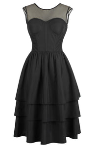 Corset Story SDS014 Black Corset Dress with Mesh Sleeves